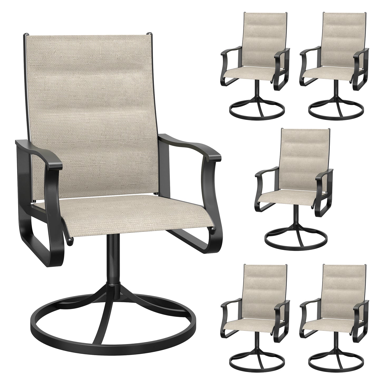 VONZOY Patio Swivel Chairs Set of 2, Outdoor Dining Chairs with High Back, 360° Swivel Rocker Chair in All-Weather Padded Textilene & Metal Frame for Garden, Porch, Backyard, Balcony(Padded Beige)