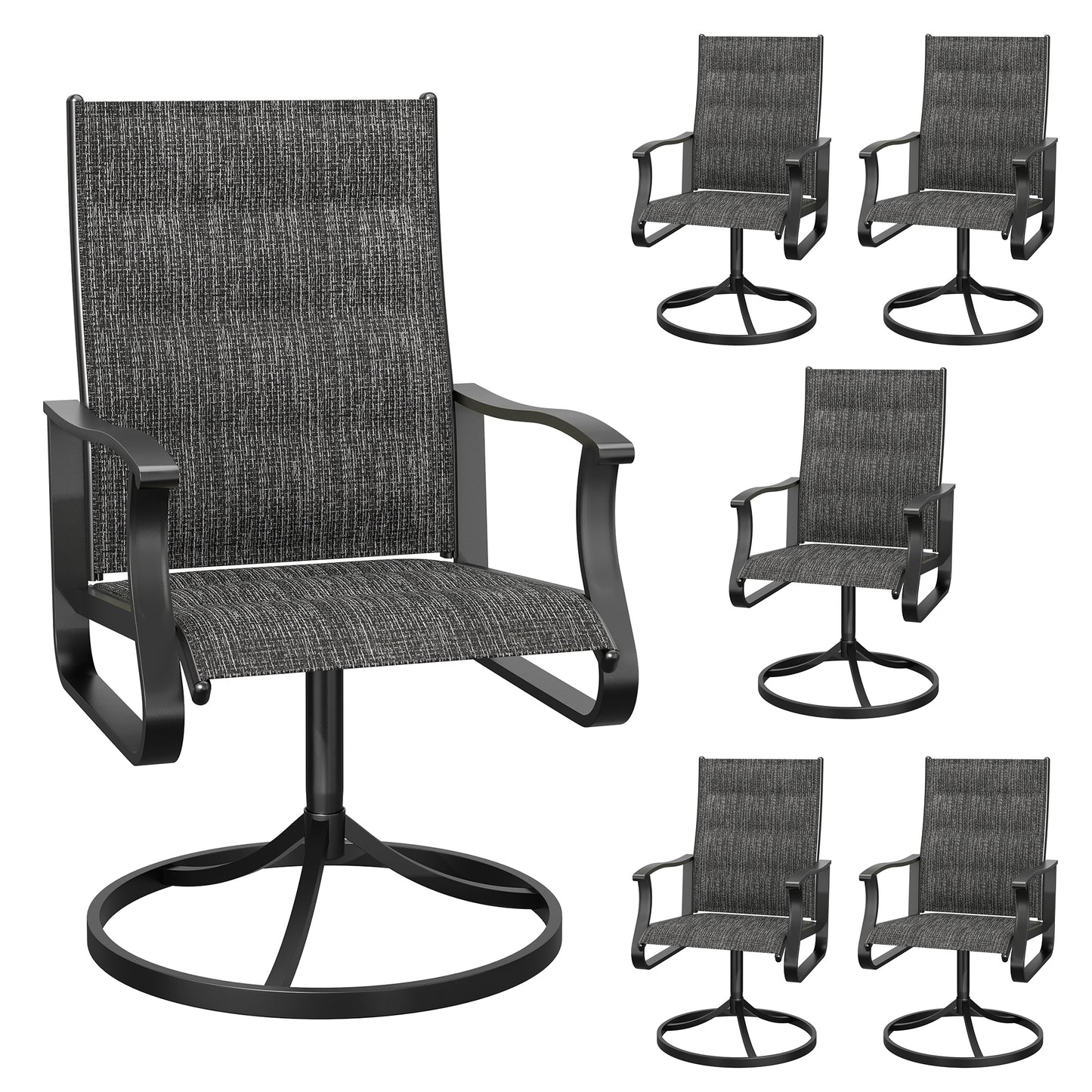 VONZOY Patio Swivel Chairs Set of 2, Outdoor Dining Chairs with High Back, 360° Swivel Rocker Chair in All-Weather Padded Textilene & Metal Frame for Garden, Porch, Backyard, Balcony(Padded Dark Grey)