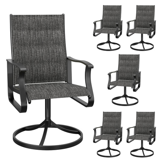VONZOY Patio Swivel Chairs Set of 6, Outdoor Dining Chairs with High Back, 360° Swivel Rocker Chair in All-Weather Padded Textilene & Metal Frame for Garden, Porch, Backyard, Balcony(Padded Dark Grey)