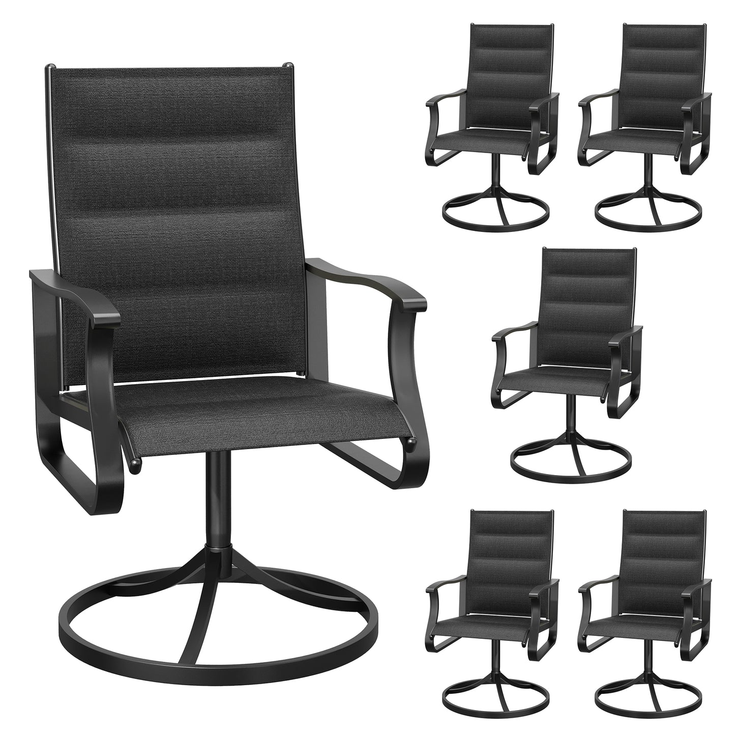 VONZOY Patio Swivel Chairs Set of 2, Outdoor Dining Chairs with High Back, 360° Swivel Rocker Chair in All-Weather Padded Textilene & Metal Frame for Garden, Porch, Backyard, Balcony(Padded Black)