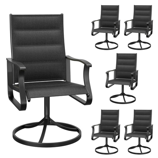 VONZOY Patio Swivel Chairs Set of 6, Outdoor Dining Chairs with High Back, 360° Swivel Rocker Chair in All-Weather Padded Textilene & Metal Frame for Garden, Porch, Backyard, Balcony(Padded Black)