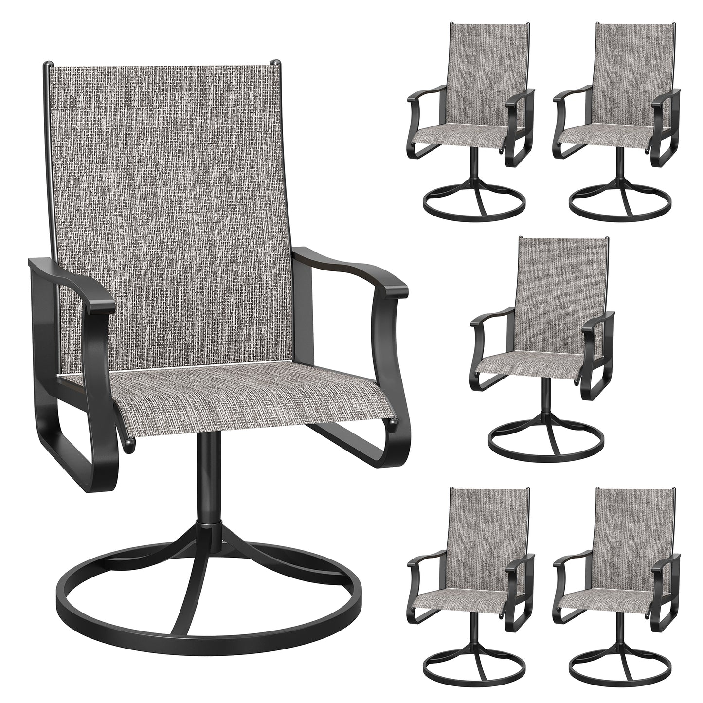 VONZOY Patio Swivel Chairs Set of 2, Outdoor Dining Chairs with High Back, 360° Swivel Rocker Chair in All-Weather Textilene & Metal Frame for Garden, Porch, Backyard, Balcony(Grey)