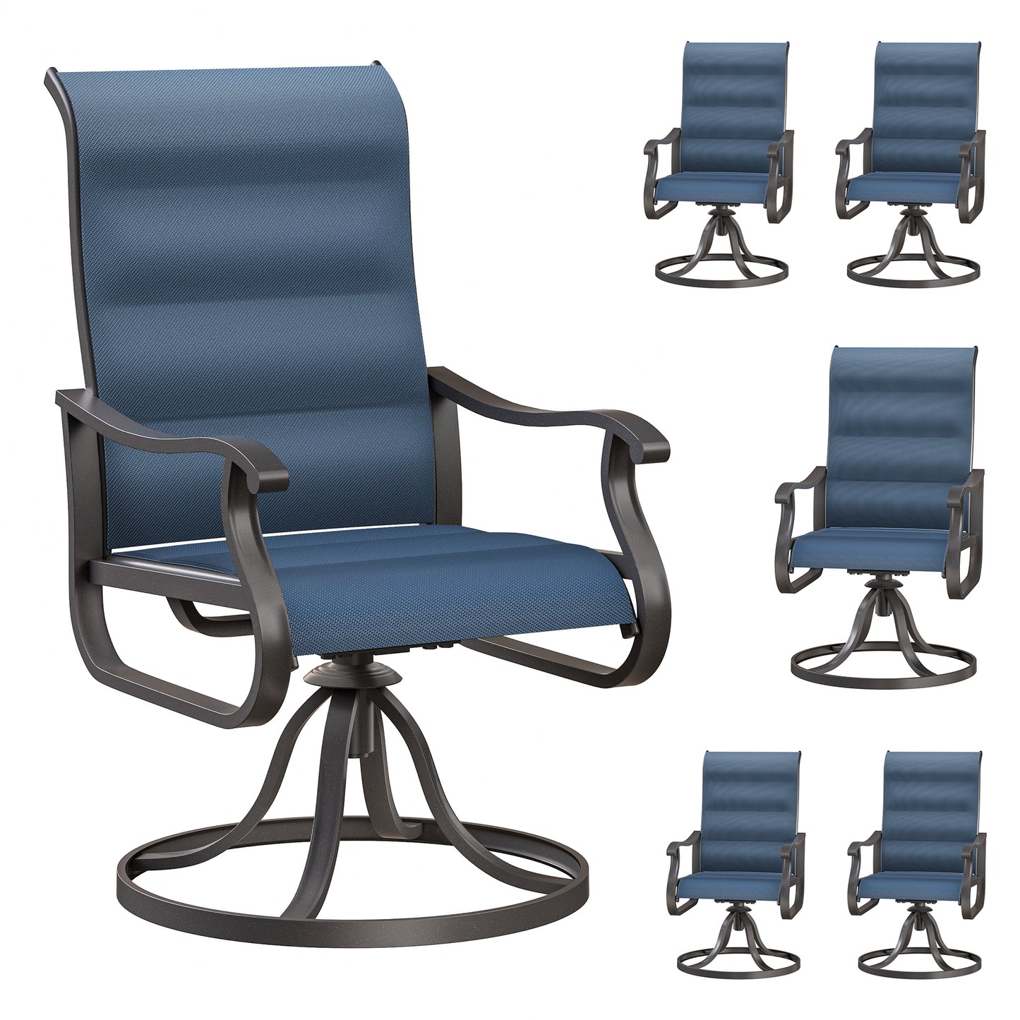 VONZOY Patio Swivel Chairs Set of 6, Outdoor Dining Chairs with High Back, All-weather Swivel Rocker Chair for Lawn, Porch or Garden (Padded Navy)