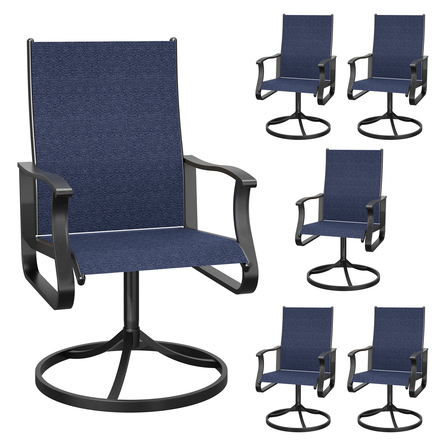 VONZOY Patio Swivel Chairs Set of 2, Outdoor Dining Chairs with High Back, 360° Swivel Rocker Chair in All-Weather Textilene & Metal Frame for Garden, Porch, Backyard, Balcony(Navy)