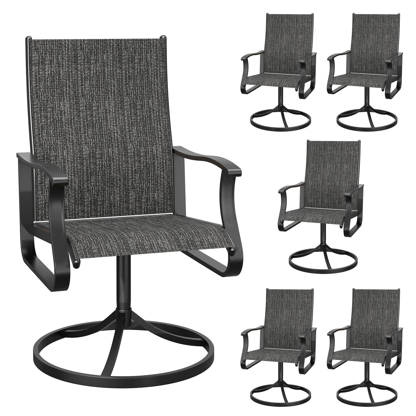 VONZOY Patio Swivel Chairs Set of 2, Outdoor Dining Chairs with High Back, 360° Swivel Rocker Chair in All-Weather Textilene & Metal Frame for Garden, Porch, Backyard, Balcony(Dark Grey)