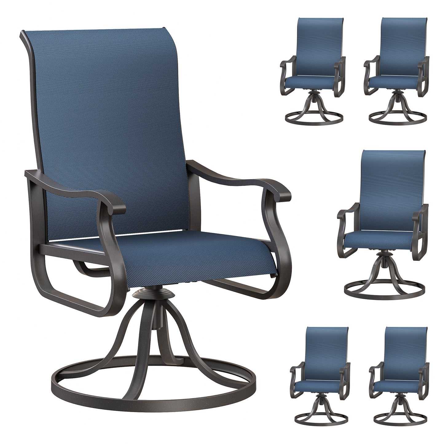 VONZOY Patio Swivel Chairs Set of 6, Outdoor Dining Chairs with High Back, All-Weather Swivel Rocker Chair for Lawn, Porch or Garden (Navy Blue, 6 PCS)