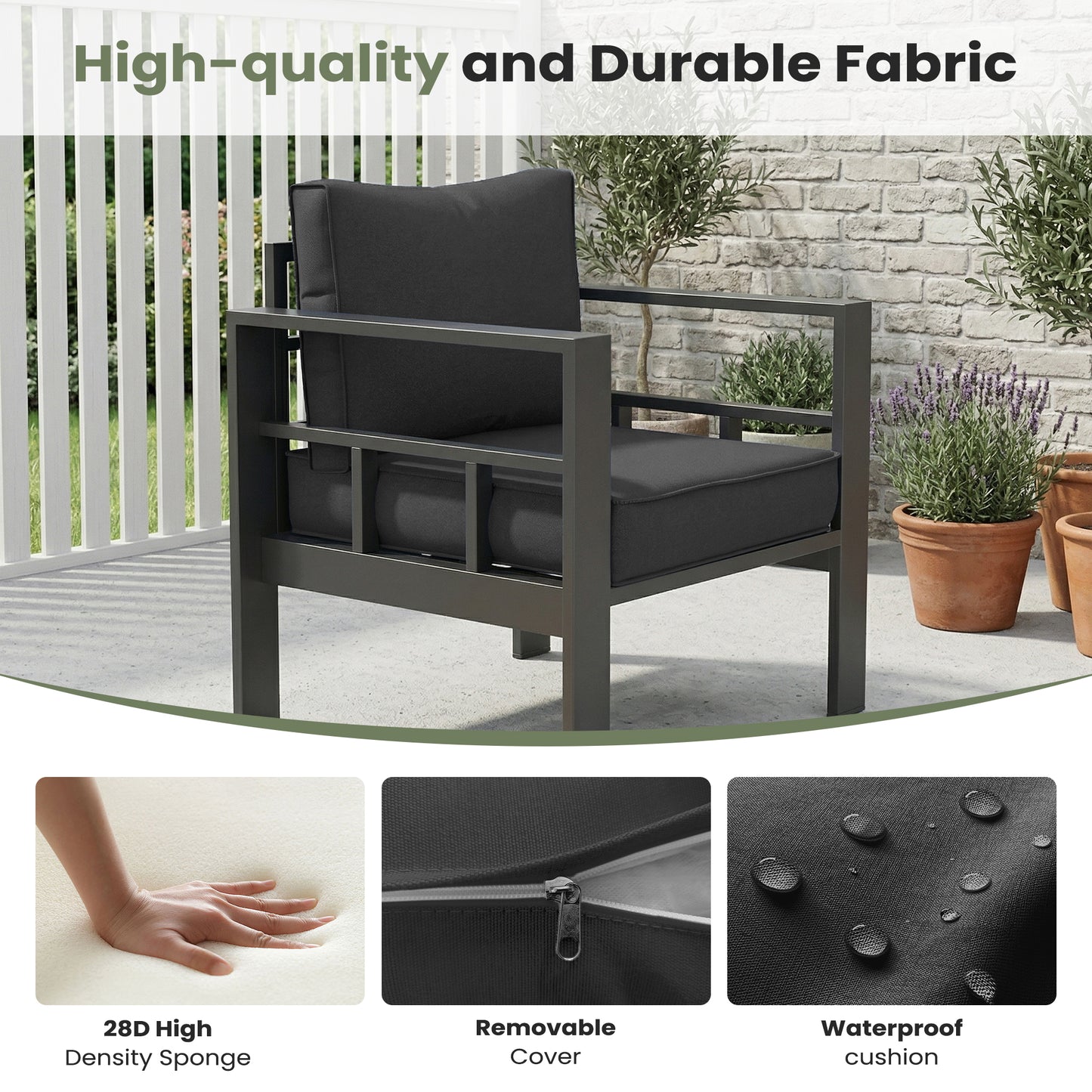 VONZOY 4 Piece Aluminum Patio Furniture Set, Thick Cushions, Aluminum Outdoor Sectional Conversation Set with Coffee Table for Porch, Backyard, Deck(Grey/Dark Grey-1)