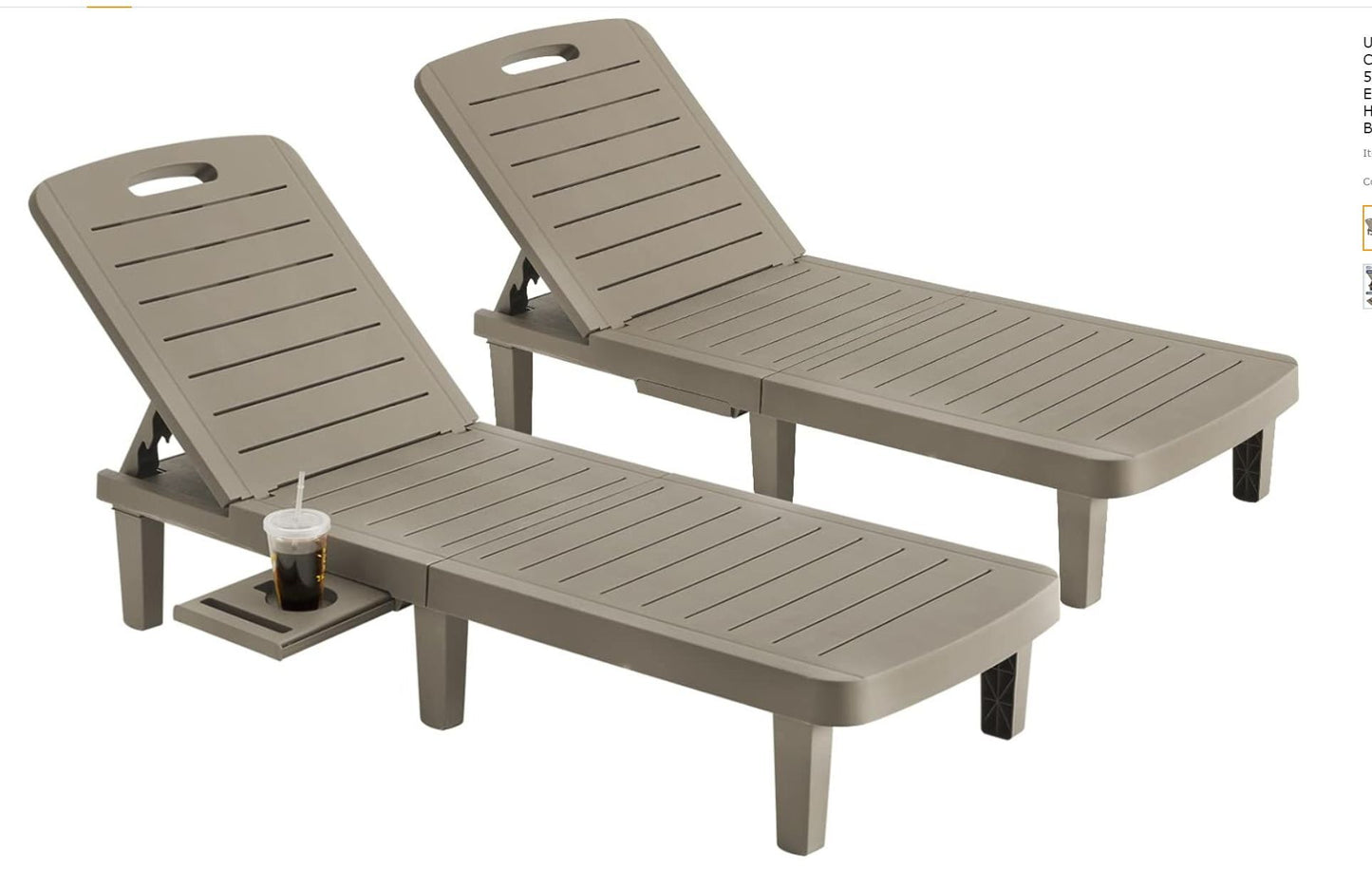 VONZOY Oversized Chaise Lounge Chair Outdoor Set of 2, Resin Patio Lounge Chair with 5 Adjustable Backrest, Pool Chaser Lounge Chair with Storage Rack for Deck, Indoor, Garden