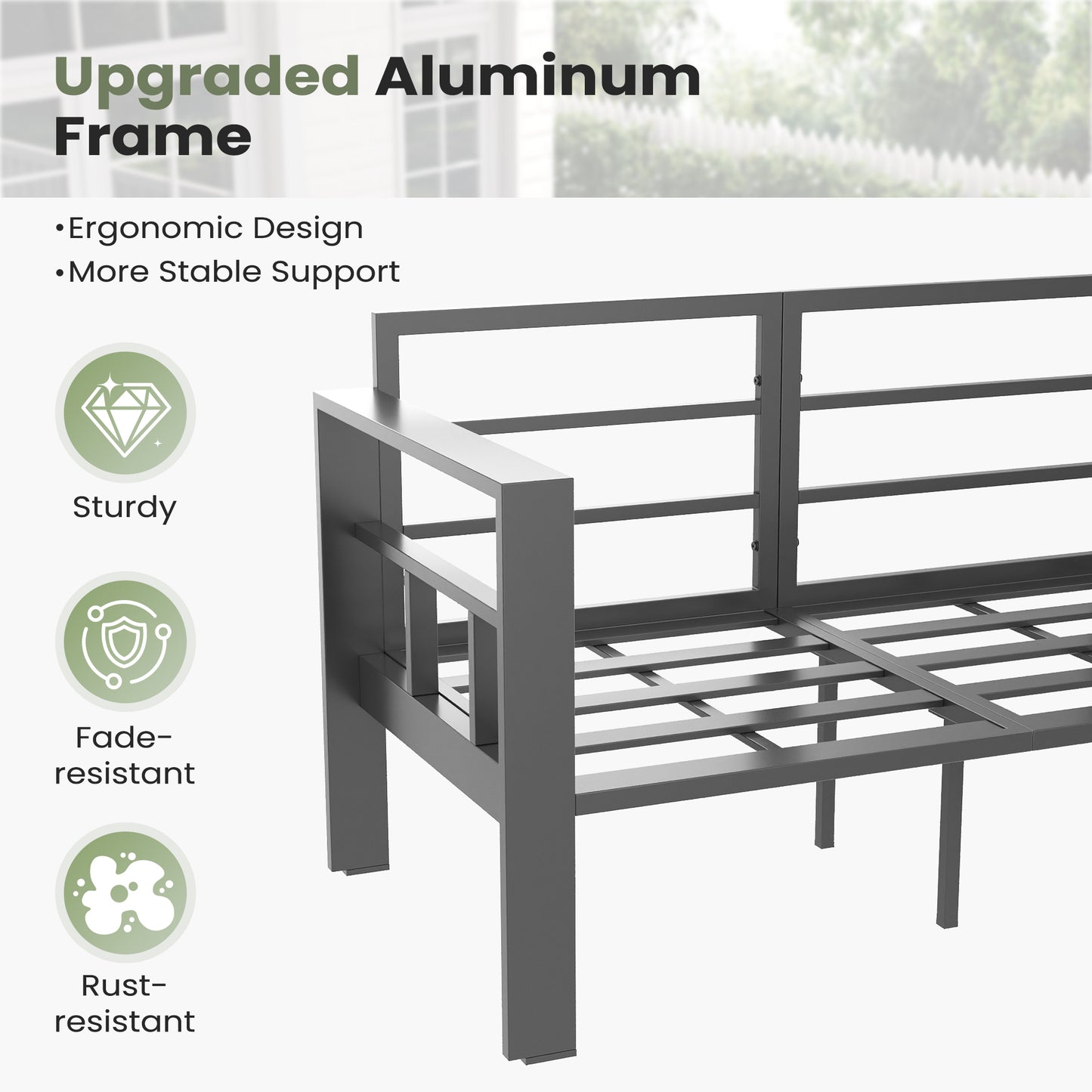 VONZOY 5 Piece Aluminum Patio Furniture Set with 44" Fire Pit Table & Thick Cushions, Aluminum Outdoor Sectional Conversation Set with Coffee Table for Porch, Backyard(Grey/Dark Grey-1)