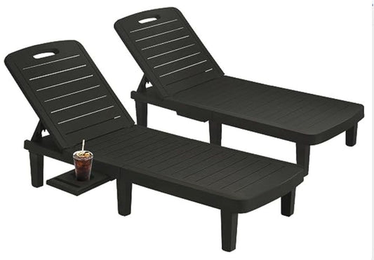 VONZOY Oversized Chaise Lounge Chair Outdoor Set of 2, Resin Patio Lounge Chair with 5 Adjustable Backrest, Pool Chaser Lounge Chair with Storage Rack for Deck, Indoor, Garden