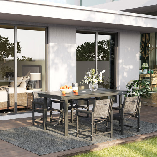 VONZOY Dining Table Set for 4, Outdoor Dining Sets 5 PCs, HDPE Table with 6 Textile Dining Chairs, Weather and Crack Resistance, Patio Dining Sets for Porch Backyard Indoor Lawn Garden Dining Room