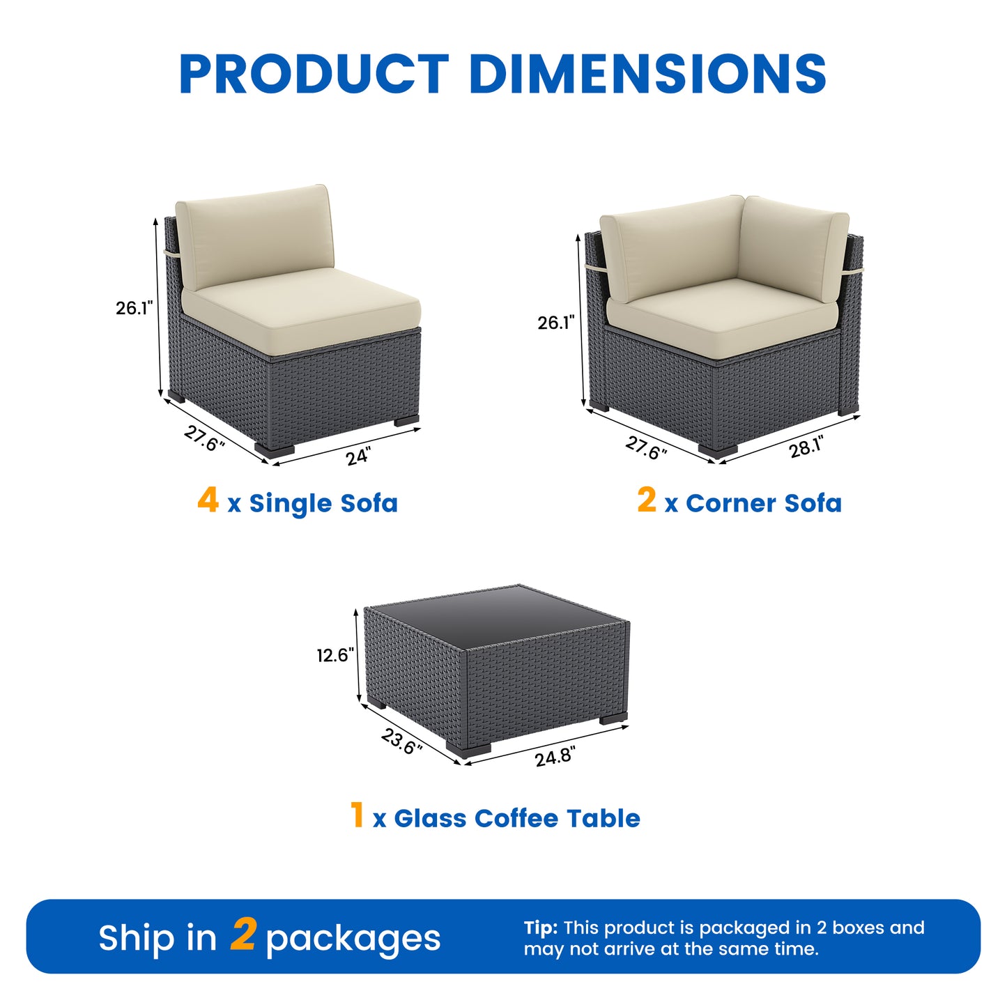 VONZOY 8-Piece Patio Furniture Set with 44” Fire Pit Table - All-Weather Wicker Conversation Sectional Sofa & Coffee Table with Thickened Cushions for Backyard, Garden(Beige)
