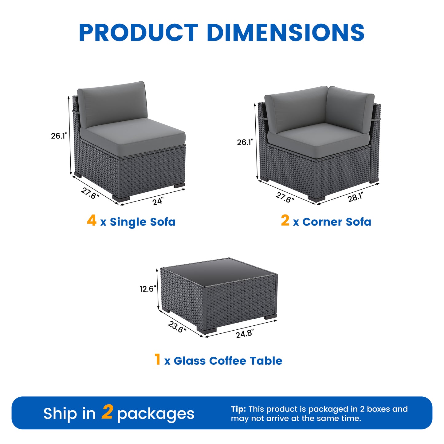 VONZOY 8-Piece Patio Furniture Set with 44” Fire Pit Table - All-Weather Wicker Conversation Sectional Sofa & Coffee Table with Thickened Cushions for Backyard, Garden(Grey)