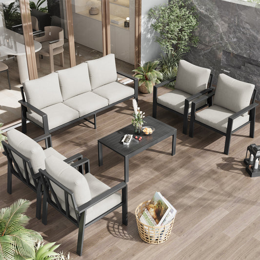 VONZOY 7 Seats Patio Conversation Set, Aluminum Outdoor Furniture Set Sectional Sofa with Upgrade Cushion and Coffee Table for Balcony, Porch,Garden,Backyard