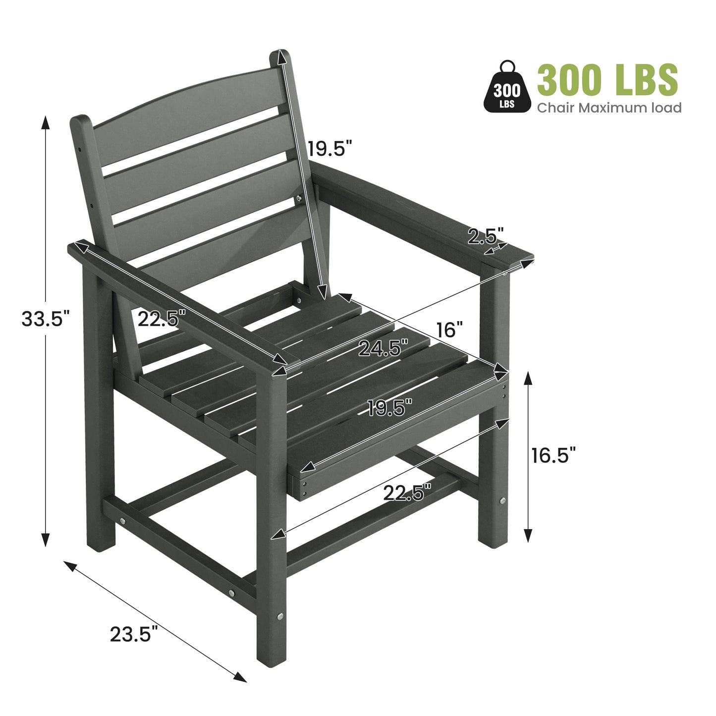Vonzoy Patio Dining Chairs Set of 6, HDPE Outdoor Furniture Set, Outdoor Dining Set for Garden, Backyard, Poolside (Gray, 6 Chairs)