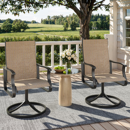 VONZOY Patio Swivel Chairs Set of 6, Outdoor Dining Chairs with High Back, 360° Swivel Rocker Chair in All-Weather Textilene & Metal Frame for Garden, Porch, Backyard, Balcony(Brown)