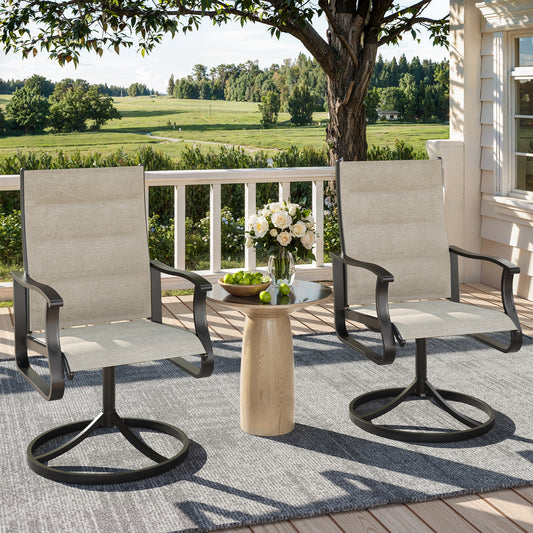 VONZOY Patio Swivel Chairs Set of 6, Outdoor Dining Chairs with High Back, 360° Swivel Rocker Chair in All-Weather Padded Textilene & Metal Frame for Garden, Porch, Backyard, Balcony(Padded Beige)