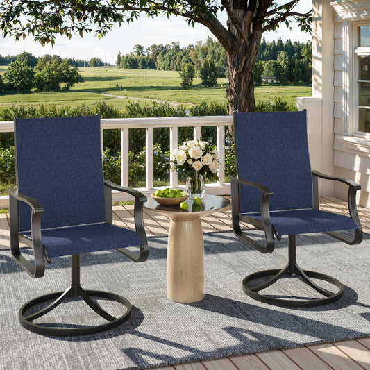 VONZOY Patio Swivel Chairs Set of 4, Outdoor Dining Chairs with High Back, 360° Swivel Rocker Chair in All-Weather Textilene & Metal Frame for Garden, Porch, Backyard, Balcony(Navy)