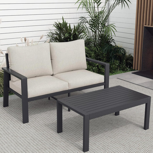 Aluminum Patio Conversation Sets All-Weather Sectional Outdoor Furniture Set with Coffee Table