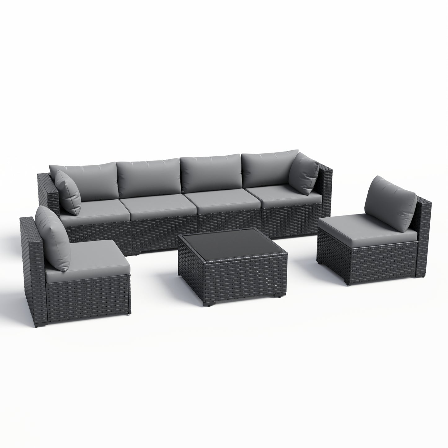 VONZOY Patio Furniture Set, 7-Piece Outdoor Sectional All-Weather Wicker Patio Conversation Set for Backyard, Garden, Grey