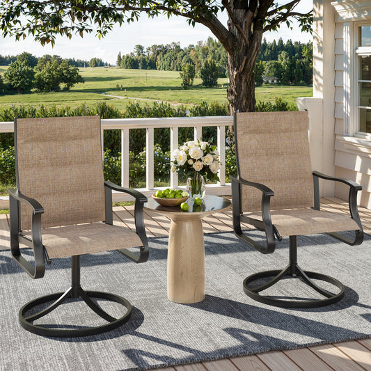 VONZOY Patio Swivel Chairs Set of 6, Outdoor Dining Chairs with High Back, 360° Swivel Rocker Chair in All-Weather Padded Textilene & Metal Frame for Garden, Porch, Backyard, Balcony(Padded Brown)
