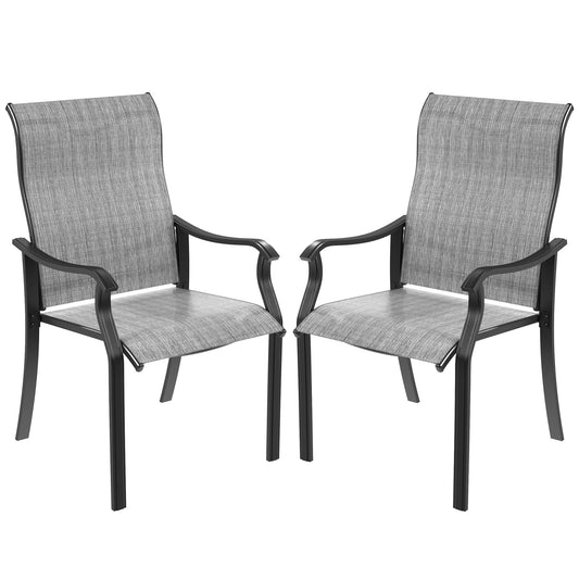 VONZOY Outdoor Patio Dining Chairs Set of 2, High Back Patio Chairs, All-Weather Textilene Outdoor Seating with Armrests for Lawn, Porch and Backyard (Light Grey 2 Chairs)