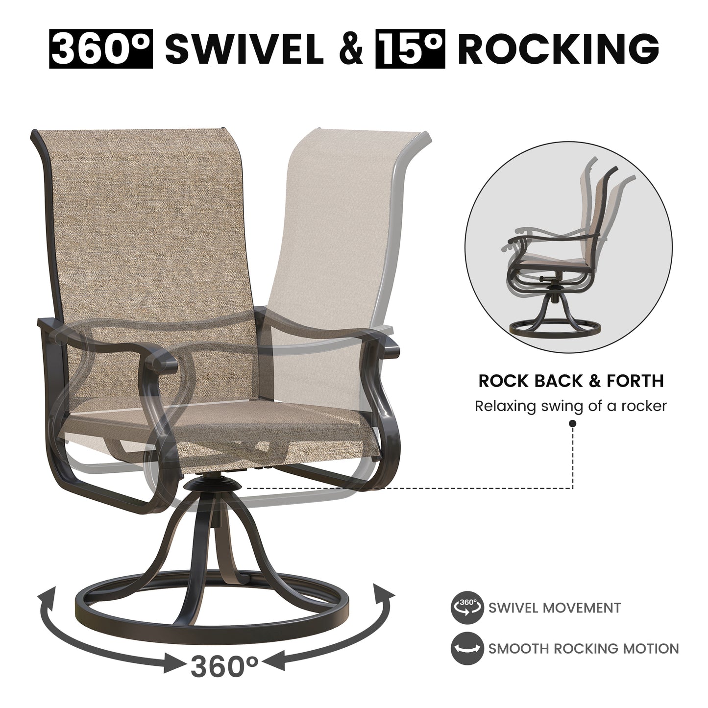 VONZOY Swivel Patio Chairs Set of 4, Outdoor Dining Chairs with High Back, All-Weather Swivel Rocker Chair for Lawn, Porch or Garden(Brown, 4 PCS)