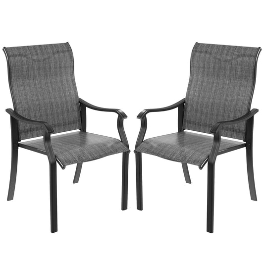 VONZOY Outdoor Patio Dining Chairs Set of 2, High Back Patio Chairs, All-Weather Textilene Outdoor Seating with Armrests for Lawn, Porch and Backyard (Grey 2 Chairs)