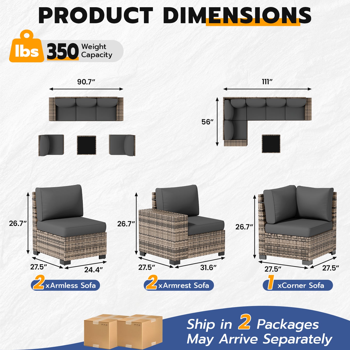 VONZOY Patio Furniture Set, Wide Armrest Outdoor Furniture Set with Thick Cushions, 6 Piece Wicker Rattan Patio Sectional Sofa for Backyard, Poolside, Garden