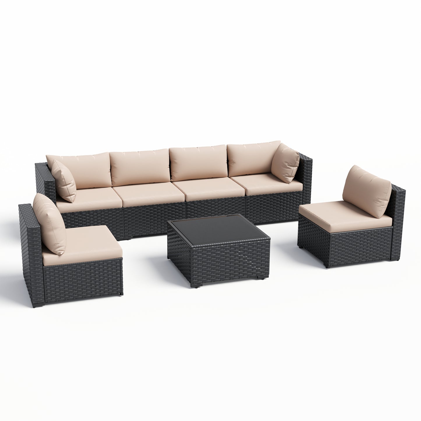 VONZOY Patio Furniture Set, 7-Piece Outdoor Sectional All-Weather Wicker Patio Conversation Set for Backyard, Garden, Beige