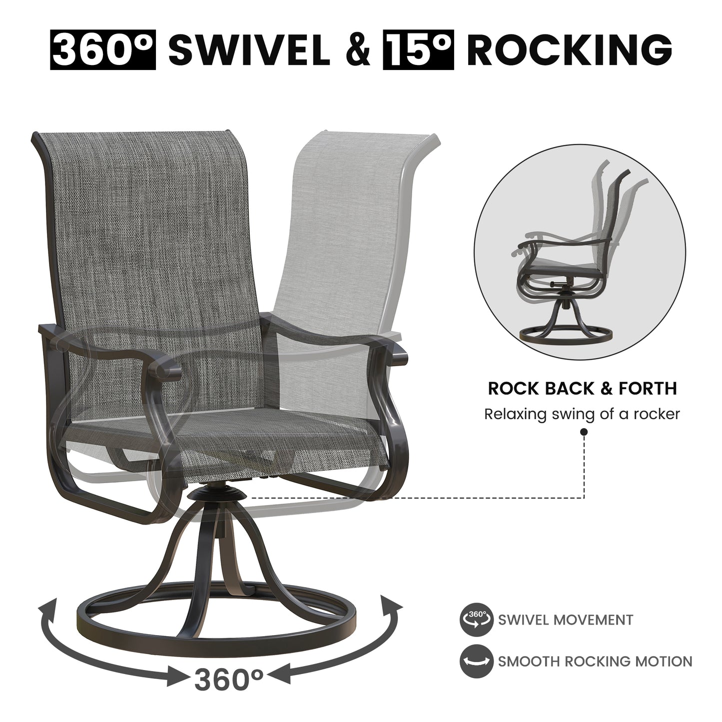 VONZOY Patio Swivel Chairs Set of 4, Outdoor Dining Chairs with High Back, All-Weather Swivel Rocker Chair for Lawn, Porch or Garden (Dark Grey)