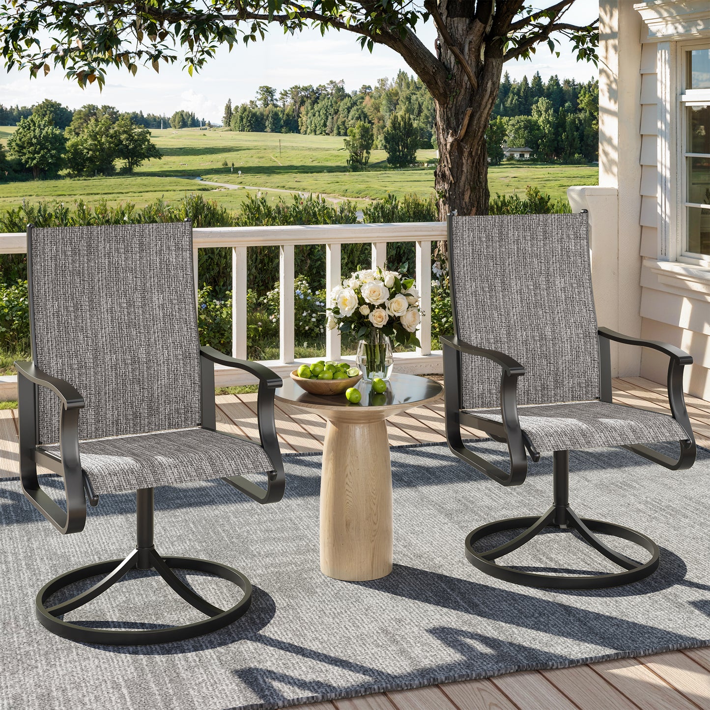 VONZOY Patio Swivel Chairs Set of 2, Outdoor Dining Chairs with High Back, 360° Swivel Rocker Chair in All-Weather Textilene & Metal Frame for Garden, Porch, Backyard, Balcony(Grey)