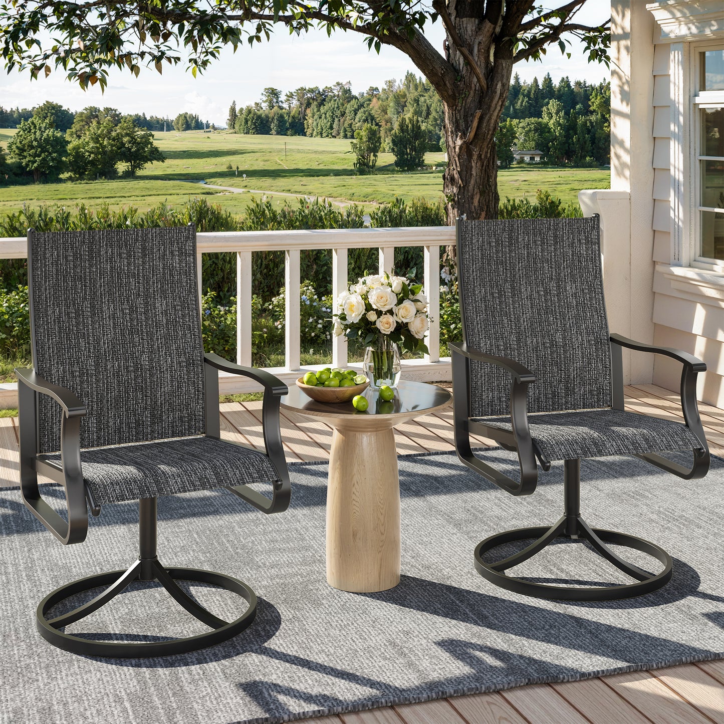 VONZOY Patio Swivel Chairs Set of 2, Outdoor Dining Chairs with High Back, 360° Swivel Rocker Chair in All-Weather Textilene & Metal Frame for Garden, Porch, Backyard, Balcony(Dark Grey)