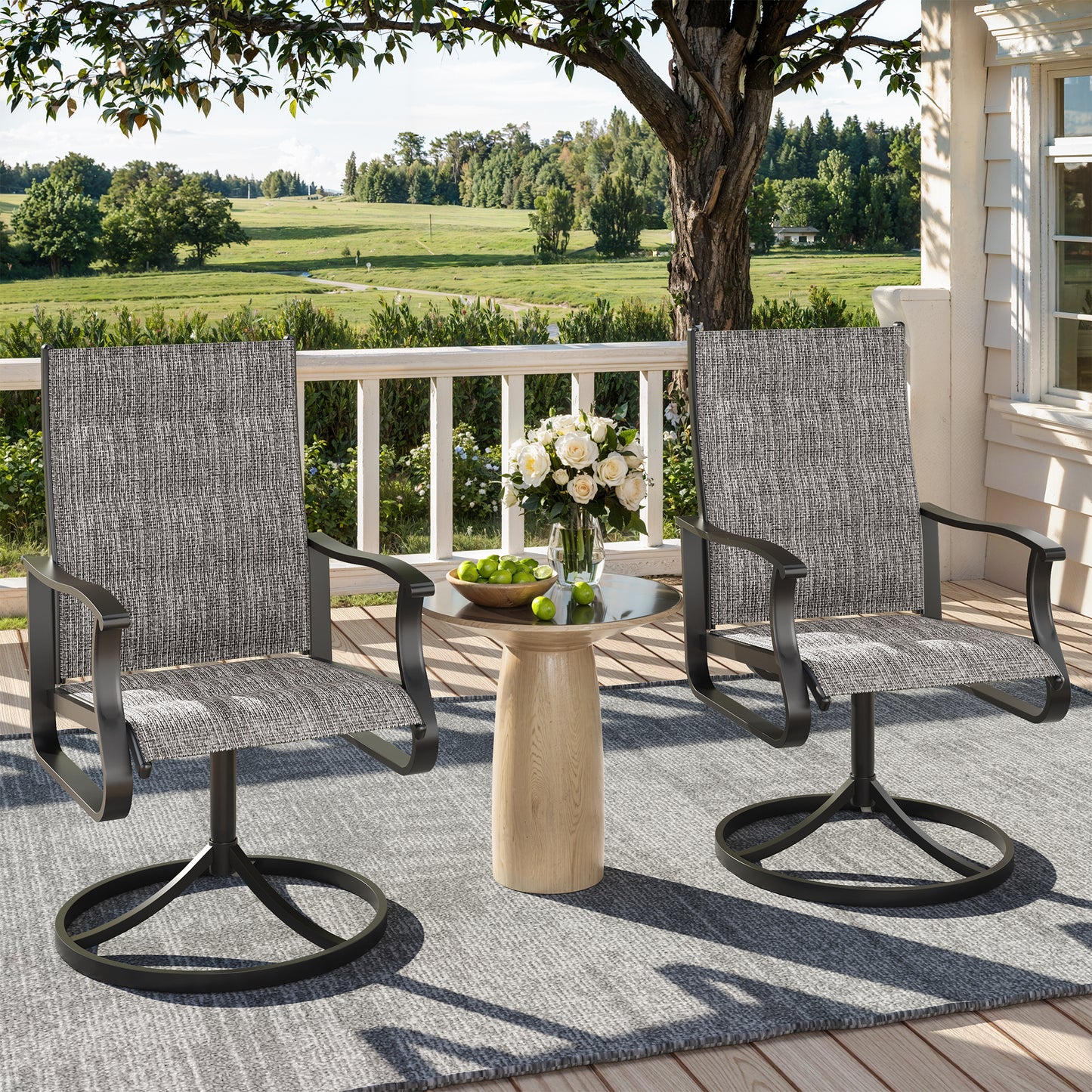 VONZOY Patio Swivel Chairs Set of 6, Outdoor Dining Chairs with High Back, 360° Swivel Rocker Chair in All-Weather Padded Textilene & Metal Frame for Garden, Porch, Backyard, Balcony(Padded Grey)