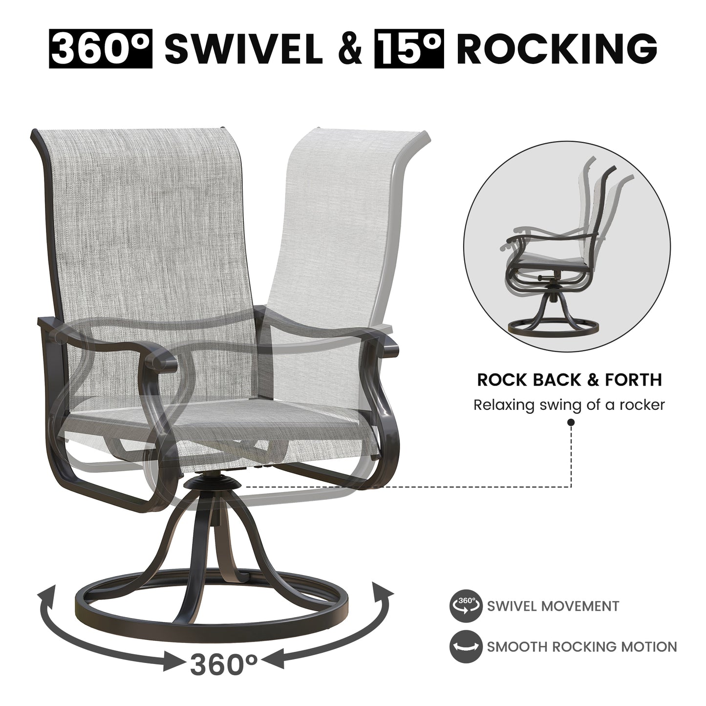 VONZOY Patio Swivel Chairs Set of 6, Outdoor Dining Chairs with High Back, All-Weather Swivel Rocker Chair for Lawn, Porch or Garden (Grey)