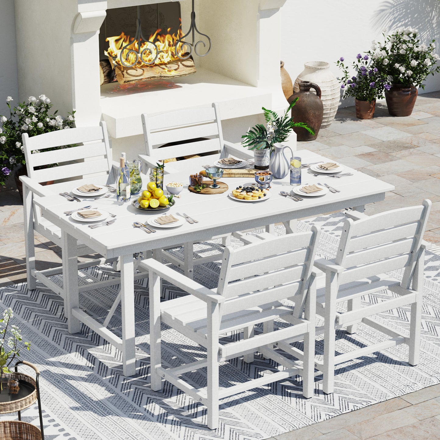 Vonzoy Patio Dining Chairs Set of 5, HDPE Outdoor Furniture Set, Outdoor Dining Set for Garden, Backyard, Poolside (White, 4 Chairs)