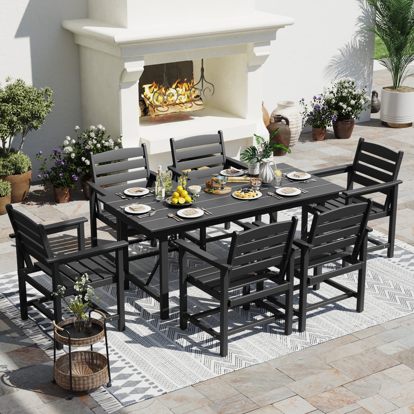 Vonzoy Patio Dining Chairs Set of 6, HDPE Outdoor Furniture Set, Outdoor Dining Set for Garden, Backyard, Poolside (Black, 6 Chairs)