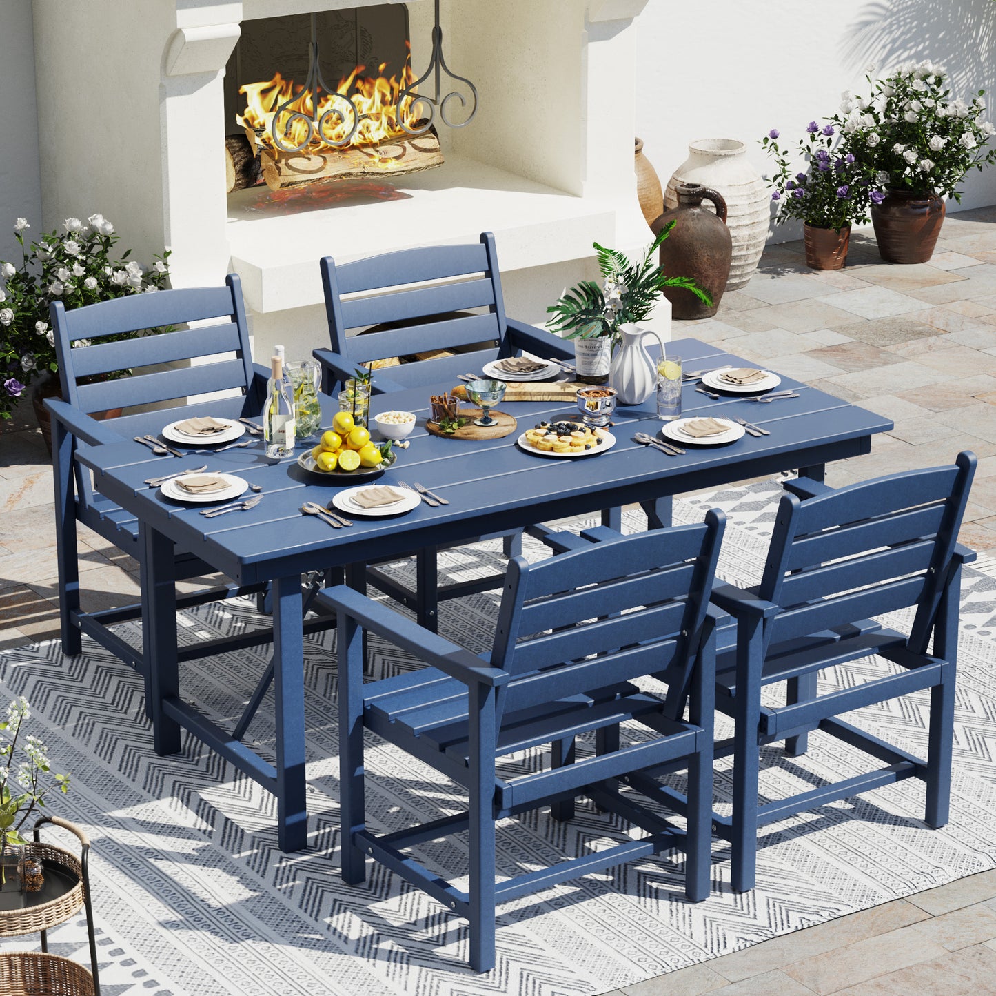 Vonzoy Patio Dining Chairs Set of 2, HDPE Outdoor Furniture Set, Outdoor Dining Set for Garden, Backyard, Poolside (Blue, 2 Chairs)