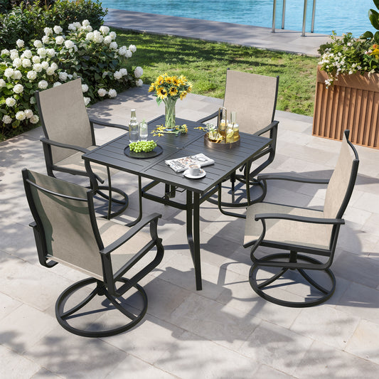 VONZOY 5 Pieces Patio Dining Set, Patio Outdoor Furniture Set of 4 Patio Swivel Dining Chairs and 36" Patio Spliced Square Tabletop with Umbrella Hole, for Deck, Backyard, Poolside & Garden