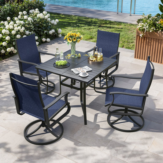 VONZOY 5 Pieces Patio Dining Set, Patio Outdoor Furniture Set of 4 Patio Swivel Dining Chairs and 36" Patio Spliced Square Tabletop with Umbrella Hole, for Deck, Backyard, Poolside & Garden