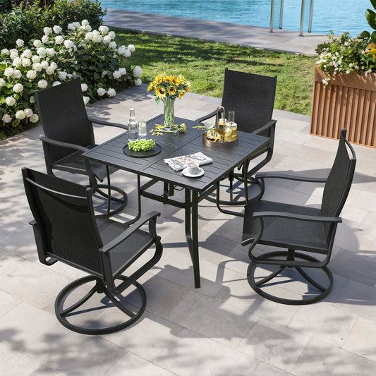 VONZOY 5 Pieces Patio Dining Set, Patio Outdoor Furniture Set of 4 Patio Swivel Dining Chairs and 36" Patio Spliced Square Tabletop with Umbrella Hole, for Deck, Backyard, Poolside & Garden