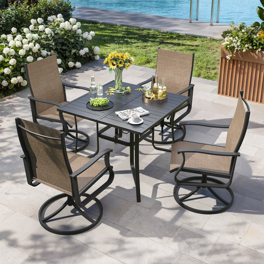 VONZOY 5 Pieces Patio Dining Set, Patio Outdoor Furniture Set of 4 Patio Swivel Dining Chairs and 36" Patio Spliced Square Tabletop with Umbrella Hole, for Deck, Backyard, Poolside & Garden