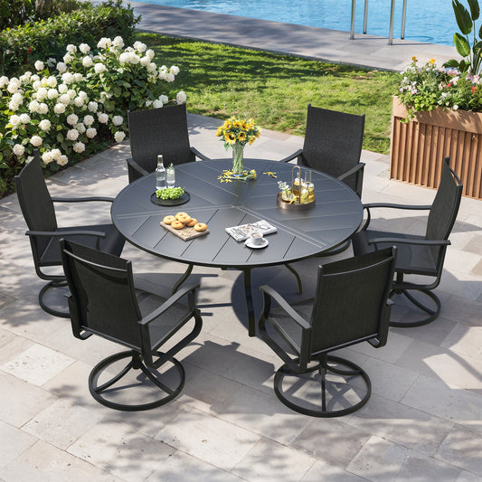 VONZOY 7 Pieces Patio Dining Set, Patio Outdoor Furniture Set of 6 Patio Swivel Dining Chairs and 51" Patio Spliced Round Tabletop with Umbrella Hole, for Deck, Backyard, Poolside & Garden