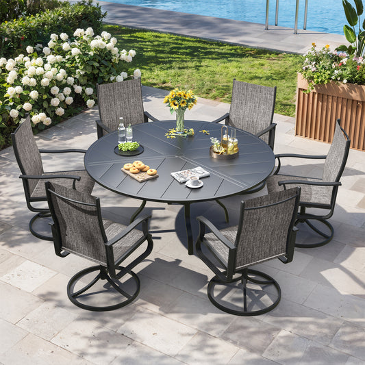 VONZOY 7 Pieces Patio Dining Set, Patio Outdoor Furniture Set of 6 Patio Swivel Dining Chairs and 51" Patio Spliced Round Tabletop with Umbrella Hole, for Deck, Backyard, Poolside & Garden