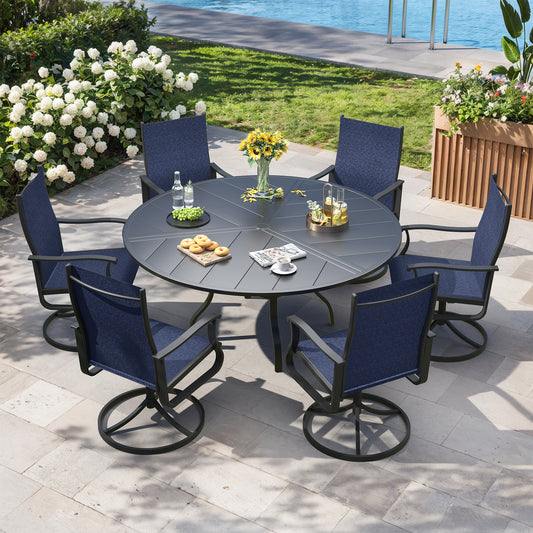 VONZOY 7 Pieces Patio Dining Set, Patio Outdoor Furniture Set of 6 Patio Swivel Dining Chairs and 51" Patio Spliced Round Tabletop with Umbrella Hole, for Deck, Backyard, Poolside & Garden