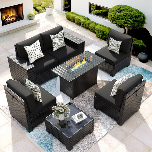 VONZOY 7 Piece Patio Furniture Set with 44" Fire Pit Table
