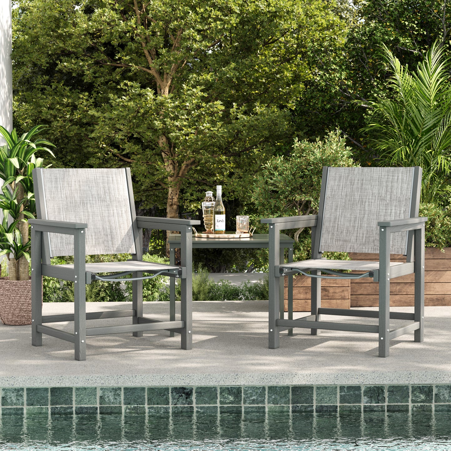 VONZOY Dining Chairs Set for 2, Textile Patio Chairs, Weather and Crack Resistance, 2 PCS Outdoor Seats for Porch Backyard Poolside Deck Lawn Garden Indoor Dining Room