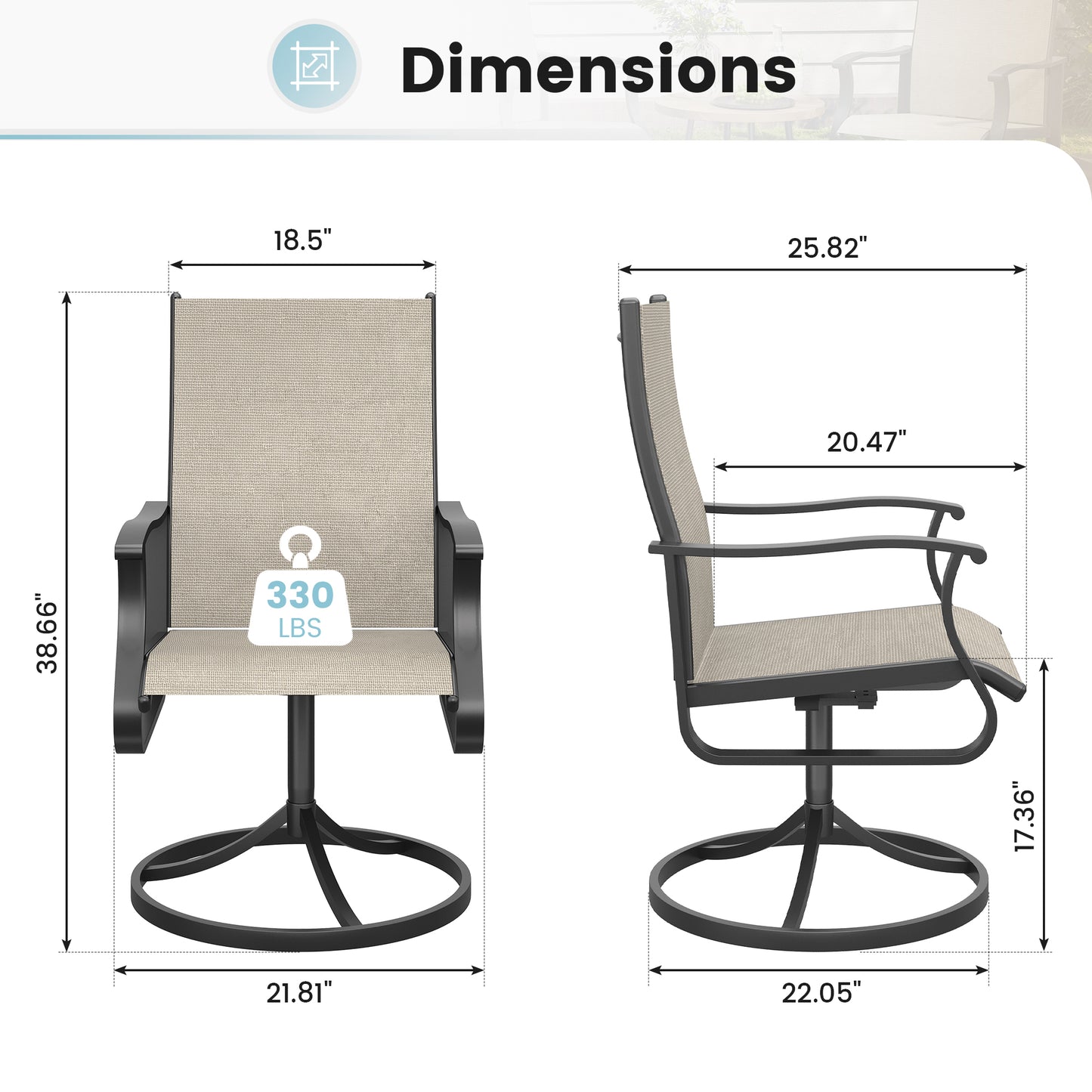 VONZOY Patio Swivel Chairs Set of 2, Outdoor Dining Chairs with High Back, 360° Swivel Rocker Chair in All-Weather Textilene & Metal Frame for Garden, Porch, Backyard, Balcony(Beige)