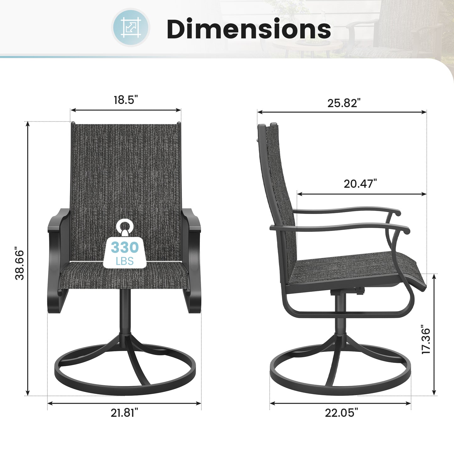 VONZOY Patio Swivel Chairs Set of 2, Outdoor Dining Chairs with High Back, 360° Swivel Rocker Chair in All-Weather Textilene & Metal Frame for Garden, Porch, Backyard, Balcony(Dark Grey)
