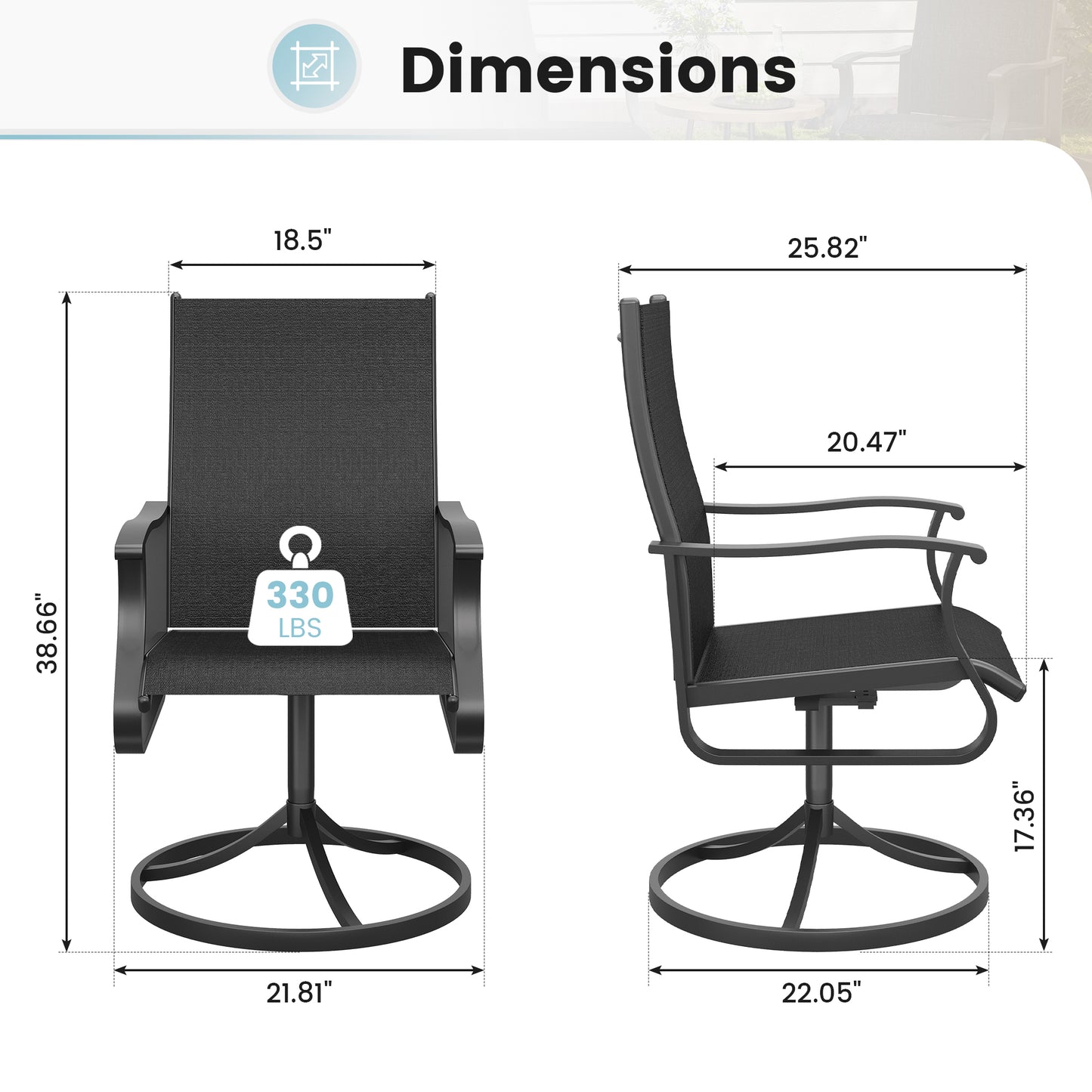 VONZOY Patio Swivel Chairs Set of 2, Outdoor Dining Chairs with High Back, 360° Swivel Rocker Chair in All-Weather Textilene & Metal Frame for Garden, Porch, Backyard, Balcony(Black)